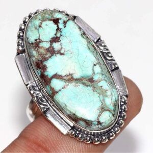 Stamped 925 Sterling Silver NATURAL Lander Turquoise Gemstone Statement Ring